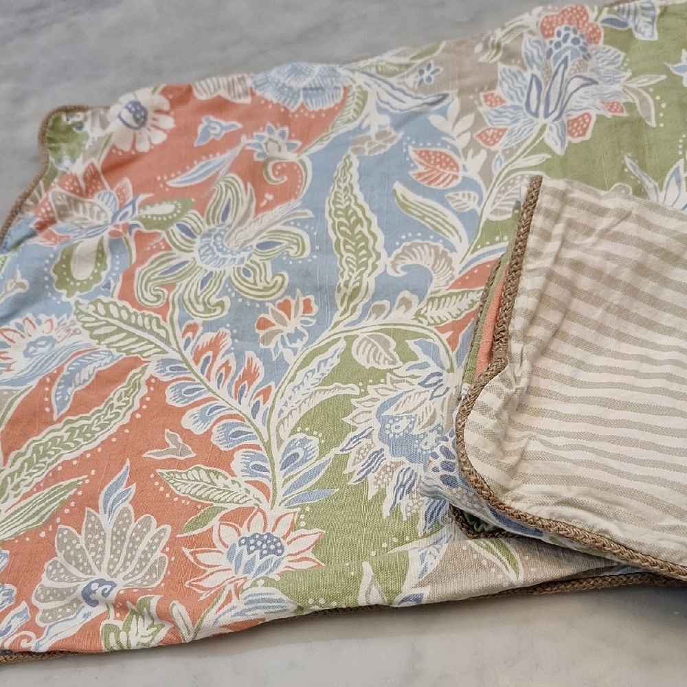 Vintage Nautica Multicolor Floral 2 Qty Queen Sz Pillow‎ Cases Tan Cream Stripe